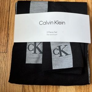 CALVIN KLEIN Men's SCARF Beanie HAT SET  BLACK & GRAY